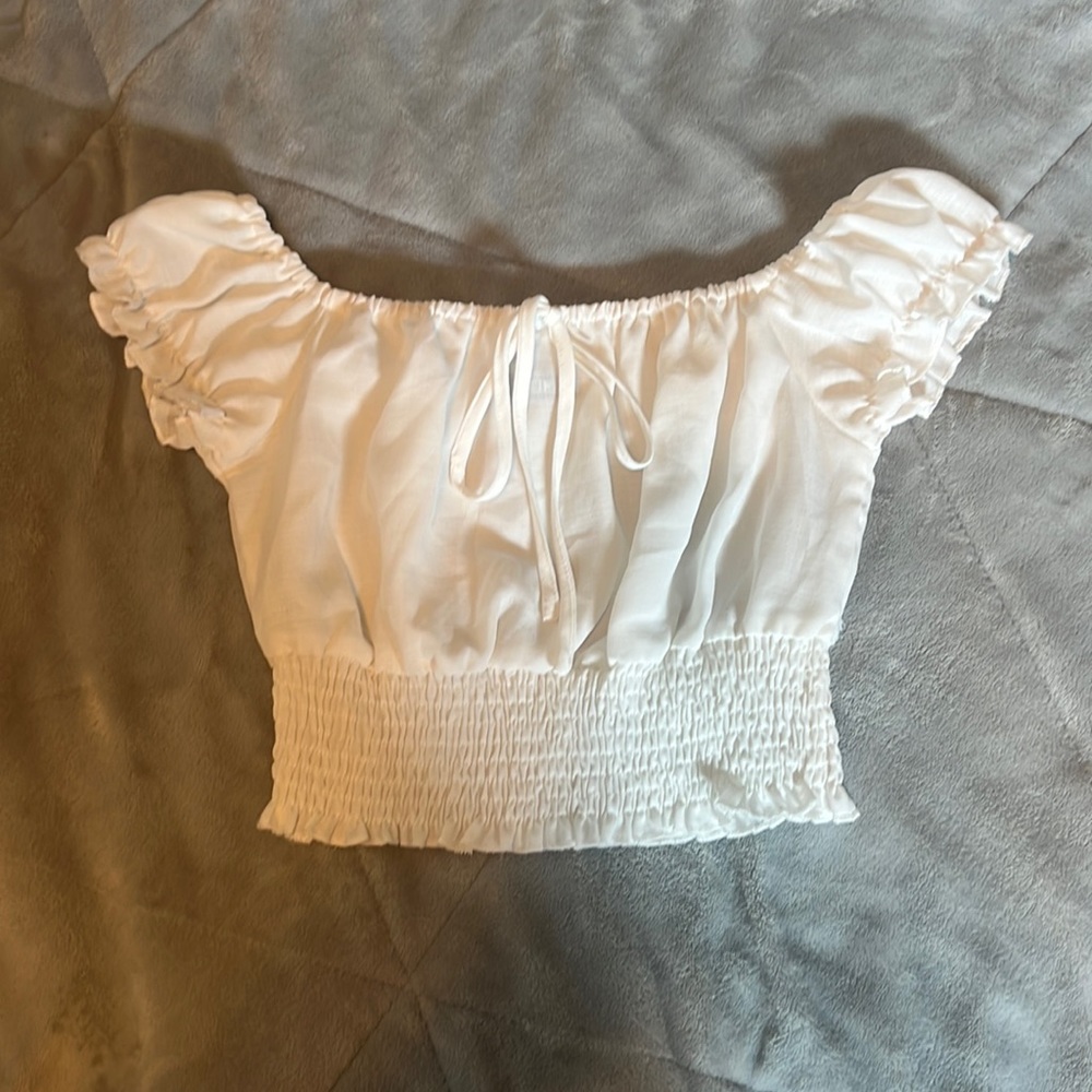 Ruffled Off-the-Shoulder Smocked Crop Top